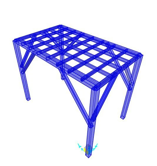 Modelo de marco estructural de acero con vigas y columnas