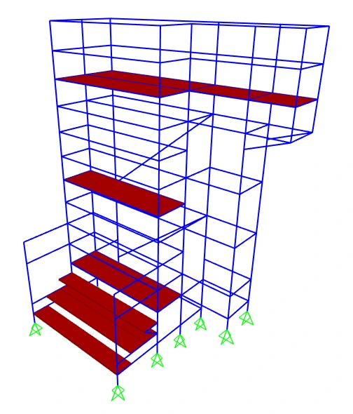 Modelo estructural tridimensional de edificación en software de cálculo