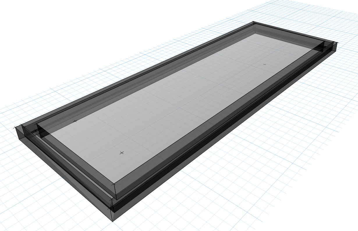 Modelo tridimensional de un elemento rectangular y sus bordes estructurales